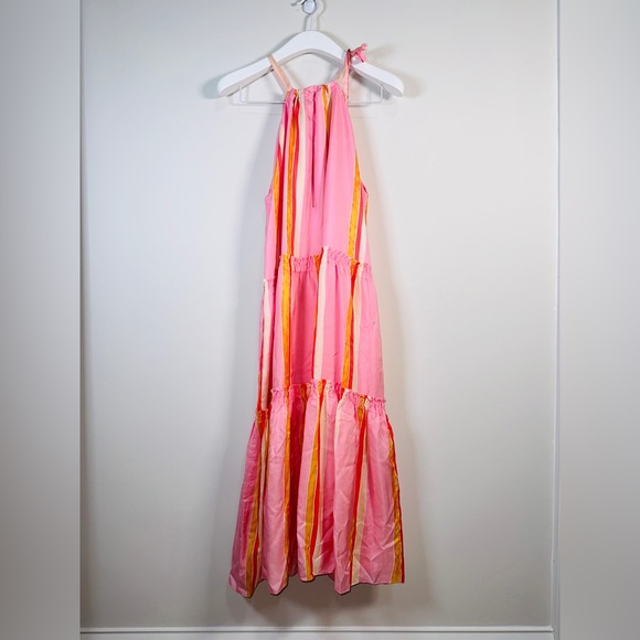 Club Monaco Striped Pastel Maxi Dress Perfect For Vacation 100% Silk Size 12 NWT - Picture 7 of 13